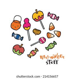 Halloween sweets vector set for design - candy, apples, treats.
