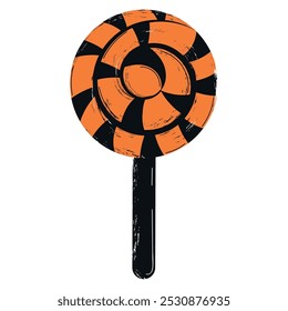 Halloween Swirl Lollipop in Orange und Schwarz mit Grunge-Textur Vektor