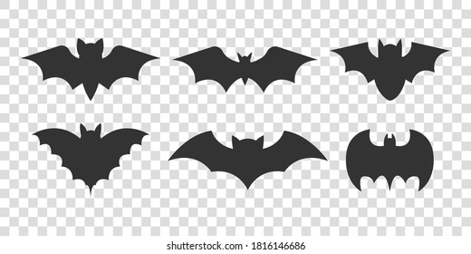 Halloween symbol. Halloween black bats icon set. Bats Silhouettes. Vector illustration