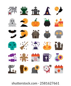 halloween symbol decoration flat icon set vector illustration