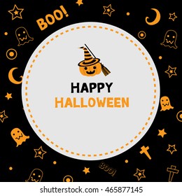 Halloween symbol decoration for holiday invitation card in orange and black background