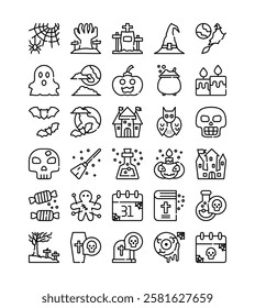 halloween symbol decoration line icon set vector illustration