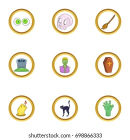 Halloween symbol icon set. Cartoon style set of 9 halloween symbol vector icons for web isolated on white background