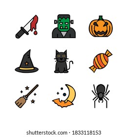 halloween symbol icon set vector