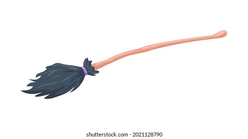 Halloween symbol icon vector. A broom made of twigs on a long wooden handle. Vector illustration.