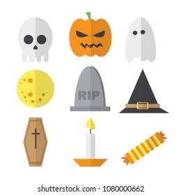 Halloween symbol illustration set vector - in cartoon flat style - for site, design, posters