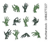 Halloween symbol isolated icons, zombie hand from grave vector. Walking dead, corpse limb, green palm positions and shapes. Scary or spooky item, comics style, fantastic monster body part silhouettes