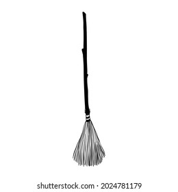 Halloween symbol is an old broom. Broom for the witch. Cute vector illustration. Drawn by hand. Unit element isolated on white background 