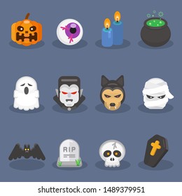 Halloween symbol set design on blue background