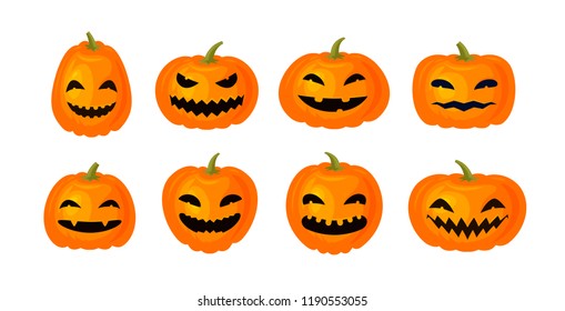 Halloween symbol. Set of funny pumpkins. Cartoon vector illustration