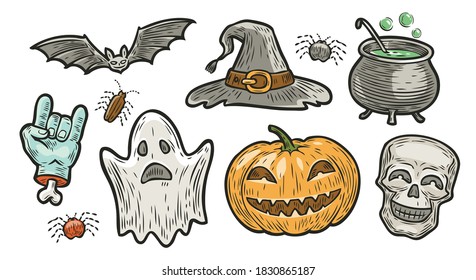 Halloween symbol set. Holiday concept vector illustration