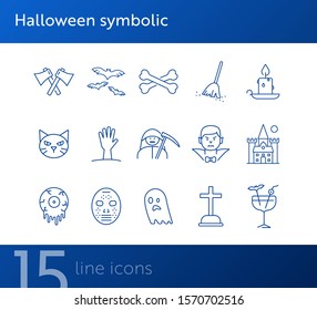 Halloween symbolic icons. Bat, ghost, crossed bones. Halloween concept. Vector illustration can be used for topics like holiday, festivals, celebration