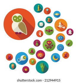 Halloween symbols collection. Flat icons. Horrendous holiday