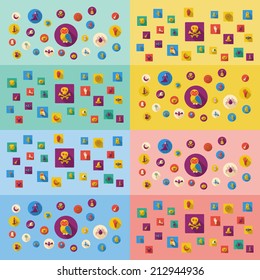 Halloween symbols collection. Flat icons. Horrendous holiday