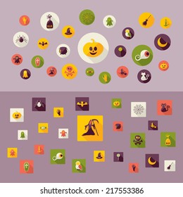 Halloween symbols collection. Flat icons. Horrendous holiday