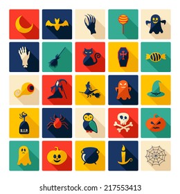 Halloween symbols collection. Flat icons. Horrendous holiday