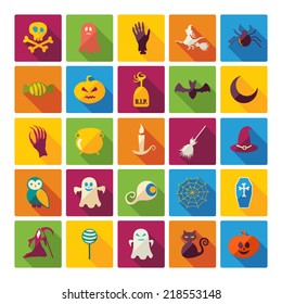 Halloween symbols collection. Flat icons. Horrendous holiday