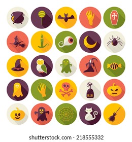 Halloween symbols collection. Flat icons. Horrendous holiday