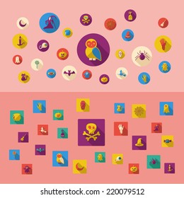 Halloween symbols collection. Flat icons. Horrendous holiday