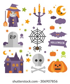 Halloween symbols collection flat style icon set