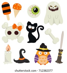 Halloween symbols collection on a white background. Happy Halloween.