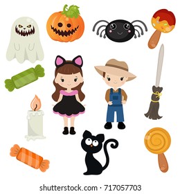 Halloween symbols collection on a white background. Happy Halloween.