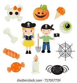 Halloween symbols collection on a white background. Happy Halloween.
