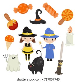 Halloween symbols collection on a white background. Happy Halloween.