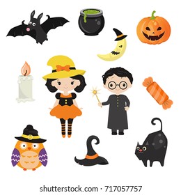 Halloween symbols collection on a white background. Happy Halloween.