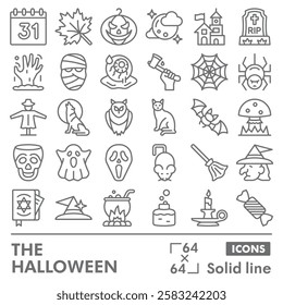 Halloween symbols collection or sketches. Party theme icons in linear style signs for web and app. Vector graphics isolated on white background