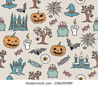 Halloween symbols doodle illustrations, vector.	
