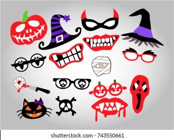 Halloween Symbols And Elements, Stickers Set, Vector Illustration