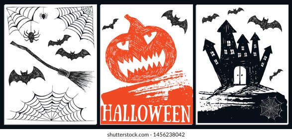 Halloween symbols hand drawn illustrations