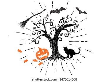 Halloween symbols hand drawn illustrations