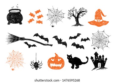 Halloween symbols hand drawn illustrations