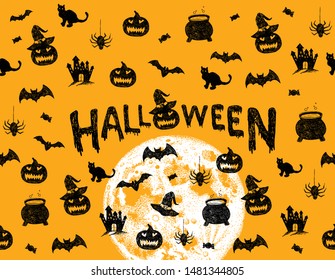 Halloween symbols hand drawn illustrations