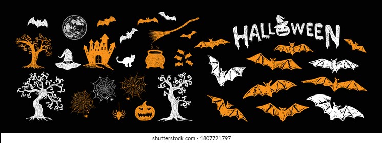 Halloween symbols hand drawn illustrations	