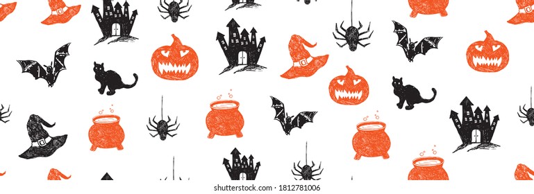 Halloween symbols hand drawn illustrations	