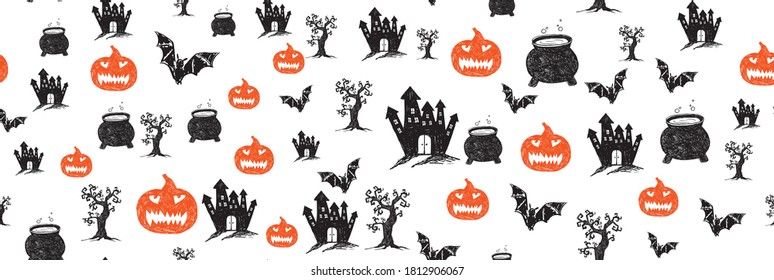 Halloween symbols hand drawn illustrations	