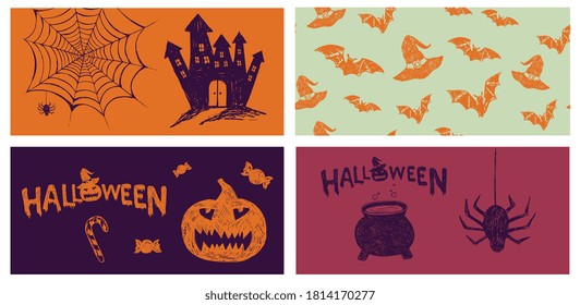 Halloween symbols hand drawn illustrations	