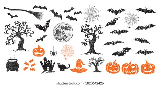 Halloween symbols hand drawn illustrations	