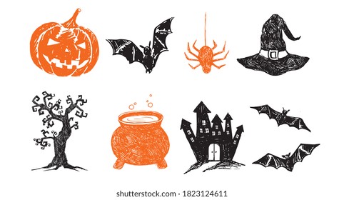 Halloween symbols hand drawn illustrations	
