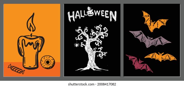 Halloween symbols hand drawn illustrations	