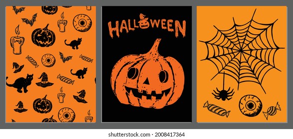 Halloween symbols hand drawn illustrations	