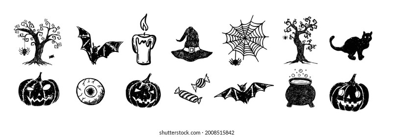 Halloween symbols hand drawn illustrations.	