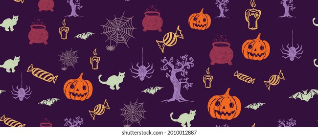 Halloween symbols hand drawn illustrations	
