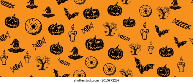 Halloween symbols hand drawn illustrations	
