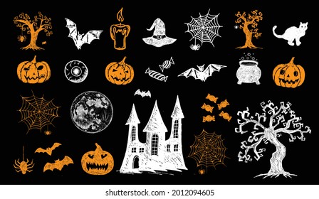 Halloween symbols hand drawn illustrations	
