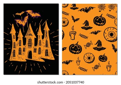 Halloween symbols hand drawn illustrations	