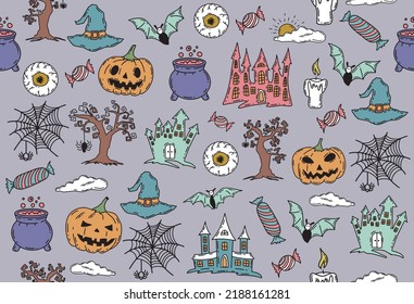 Halloween symbols hand drawn illustrations	
